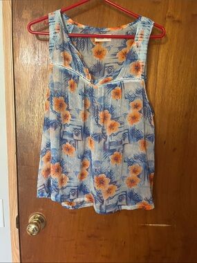 Sleeveless Floral V-Neck Camisole in Blue & Orange - Women